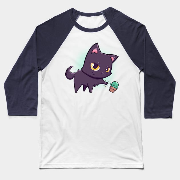 Cat Hates Spiky Plants Baseball T-Shirt by Susto